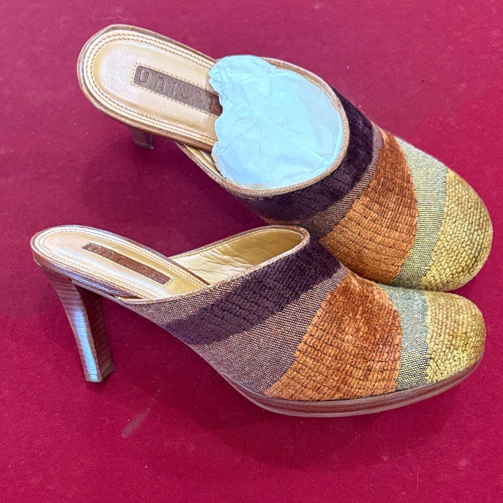 Unisa Multicolor Woven Heeled Mules in Brown, Tan and Gold